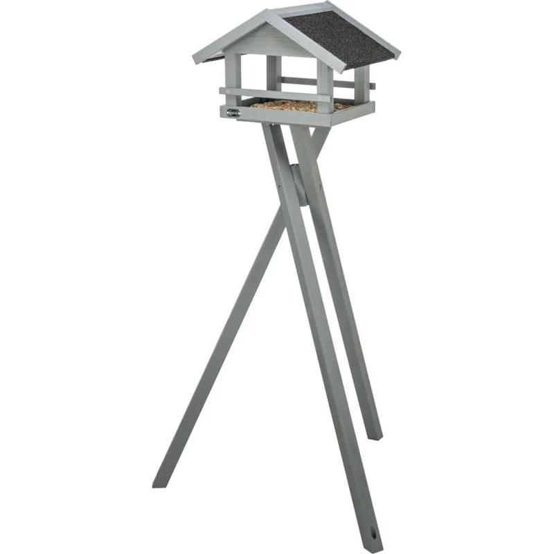 Graues natura Futterhaus mit Dachüberstand und Ständer
