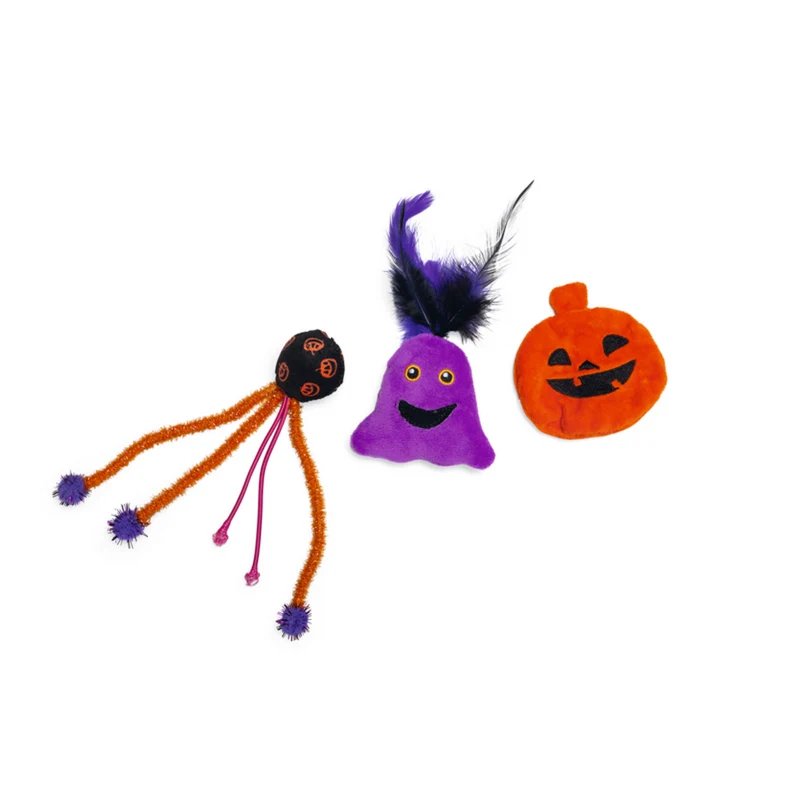 Beeztees Halloween Buuh Spielset für Katzen – 3-teiliges Katzenspielzeug Dracula