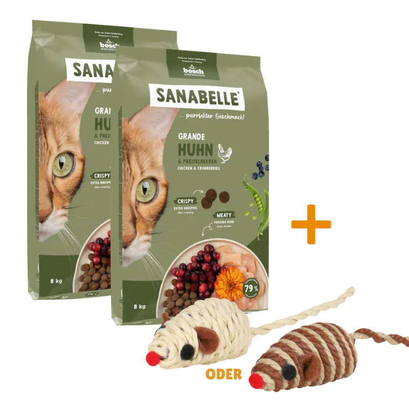 Sanabelle Grande Huhn 2 x 8 kg + GRATIS TRIXIE Spielmaus