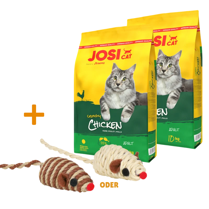 Josera JosiCat Crunchy Chicken 2 x 10 kg + GRATIS TRIXIE Spielmaus