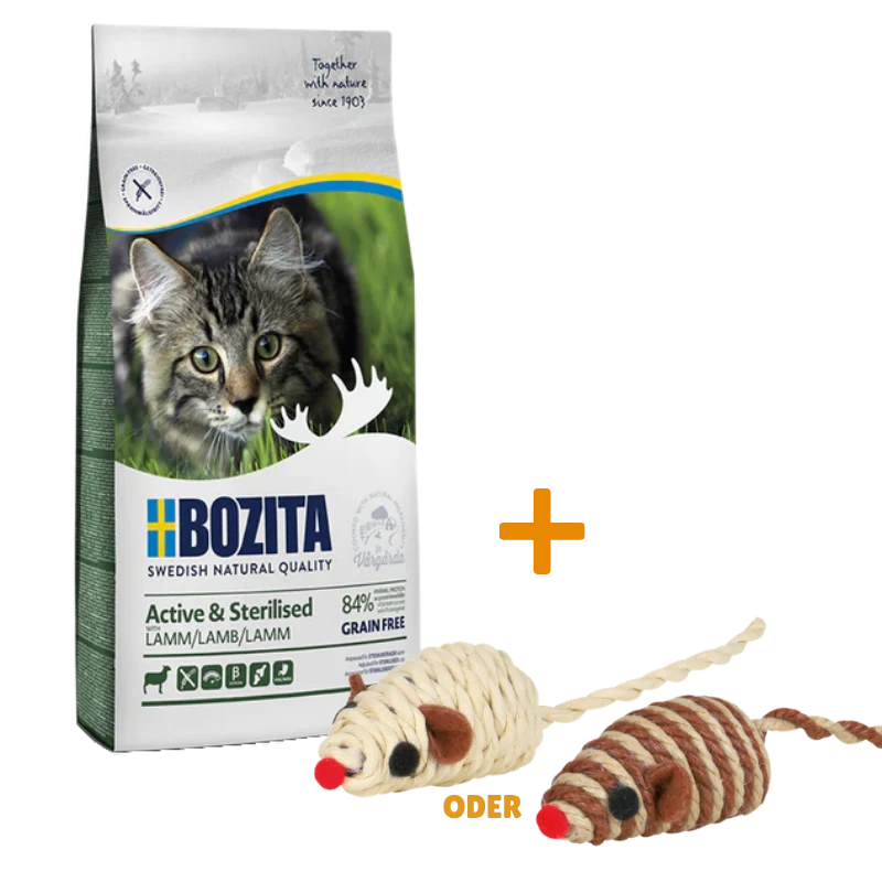 Bozita Active & Sterilised Getreidefrei Lamm 10 kg + GRATIS TRIXIE Spielmaus