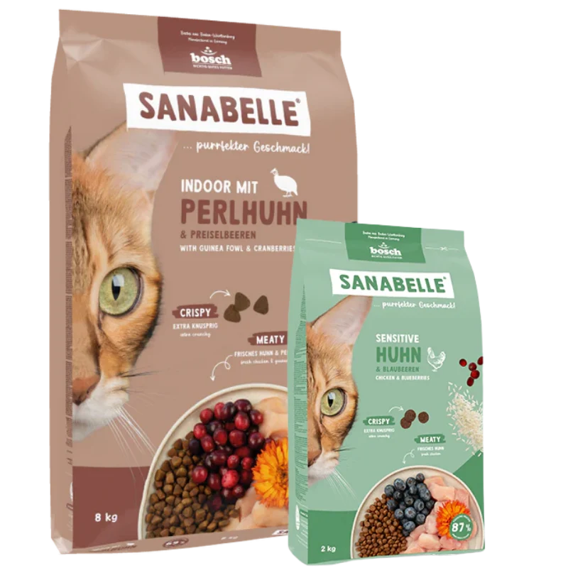 Sanabelle Indoor Perlhuhn 8 kg + Sanabelle Sensitive Huhn 2 kg