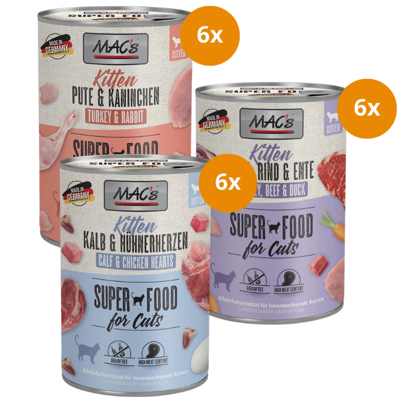 MAC’s Cat Kitten Probierpaket 400 g – 3 Sorten Geflügel & Kalb