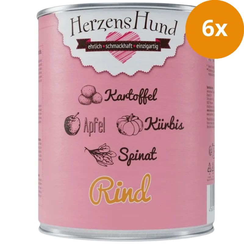 Herzenshund Rind mit Kartoffel, Kürbis, Apfel, Spinat, Leinöl 800 g