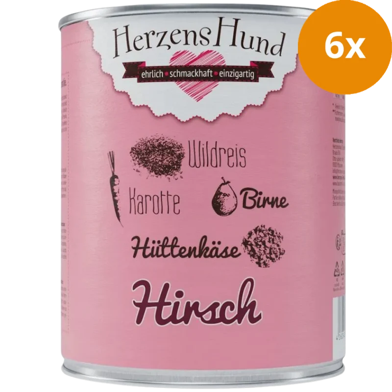 Herzenshund Hirsch mit Wildreis, Karotte, Birne, Hüttenkäse, Leinöl 800 g