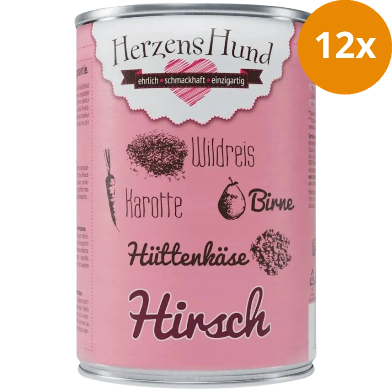 Herzenshund Hirsch mit Wildreis, Karotte, Birne, Hüttenkäse, Leinöl 400 g