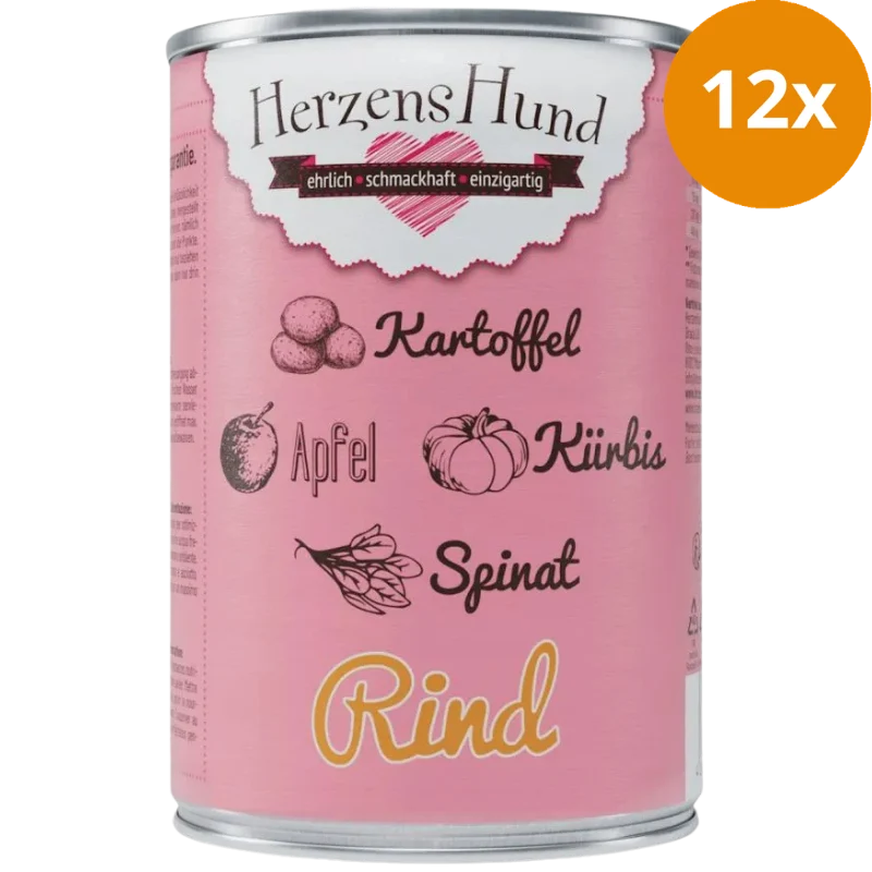 Herzenshund Rind mit Kartoffel, Kürbis, Apfel, Spinat, Leinöl 400 g