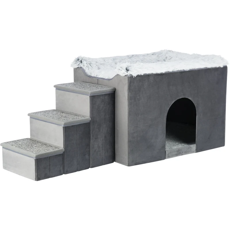 Hunde Beistellbett Harvey mit Treppe und Höhle