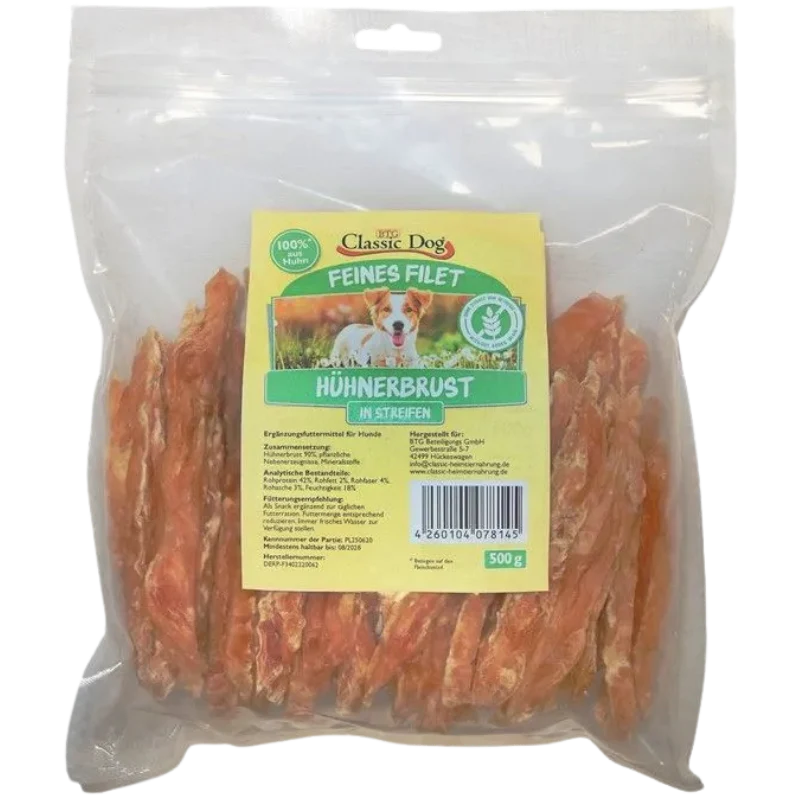 BTG Classic Dog Feines Filet Hühnerbruststreifen 500 g