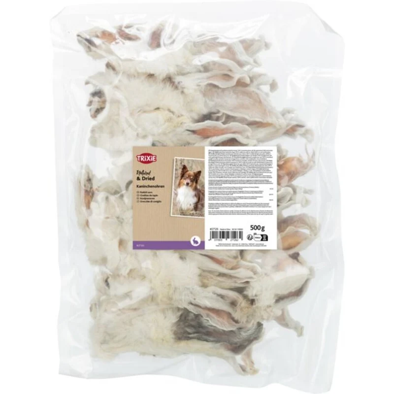 TRIXIE Kaninchenohren mit Fell 500 g – Natürlicher Kauspaß für deinen Hund