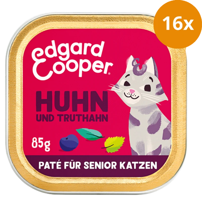 Edgard & Cooper Paté Senior Freilaufhuhn und Freilauftruthahn mit Blaubeeren, Nesselblättern und Sal