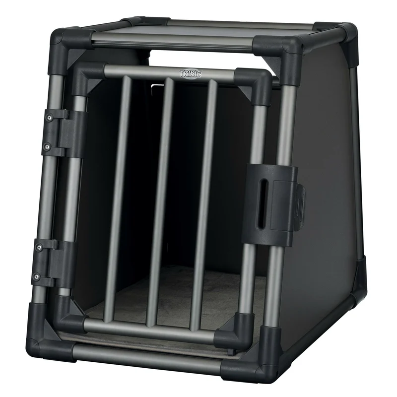 TRIXIE Hunde Alubox Transportbox Aluminium in Grafit – Sicherer Reisebegleiter fürs Auto