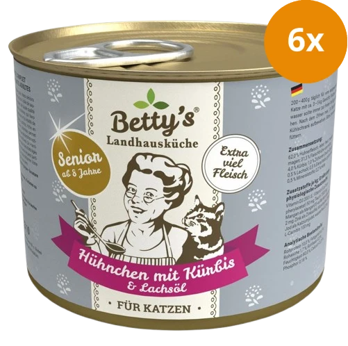 Bettys Landhausküche Katze Dose Senior Hühnchen mit Kürbis & Lachsöl 200 g