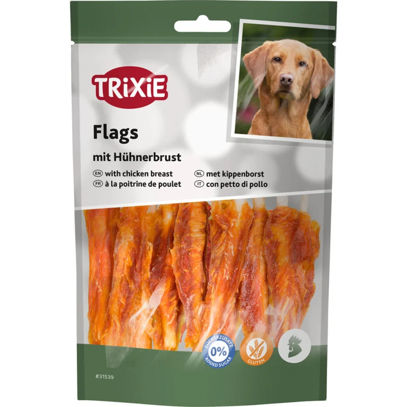 TRIXIE PREMIO Chicken Flags Hundesnack – Rinderhaut mit Hühnerbrust, 65 % Fleisch, glutenfrei