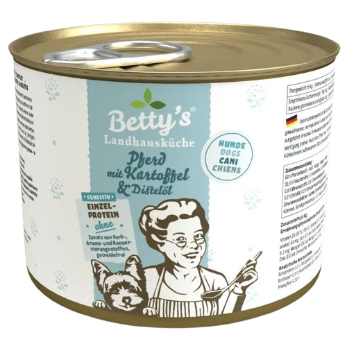 Bettys Landhausküche Hund Dose Sensitiv Pferd mit Kartoffel & Distelöl 200 g