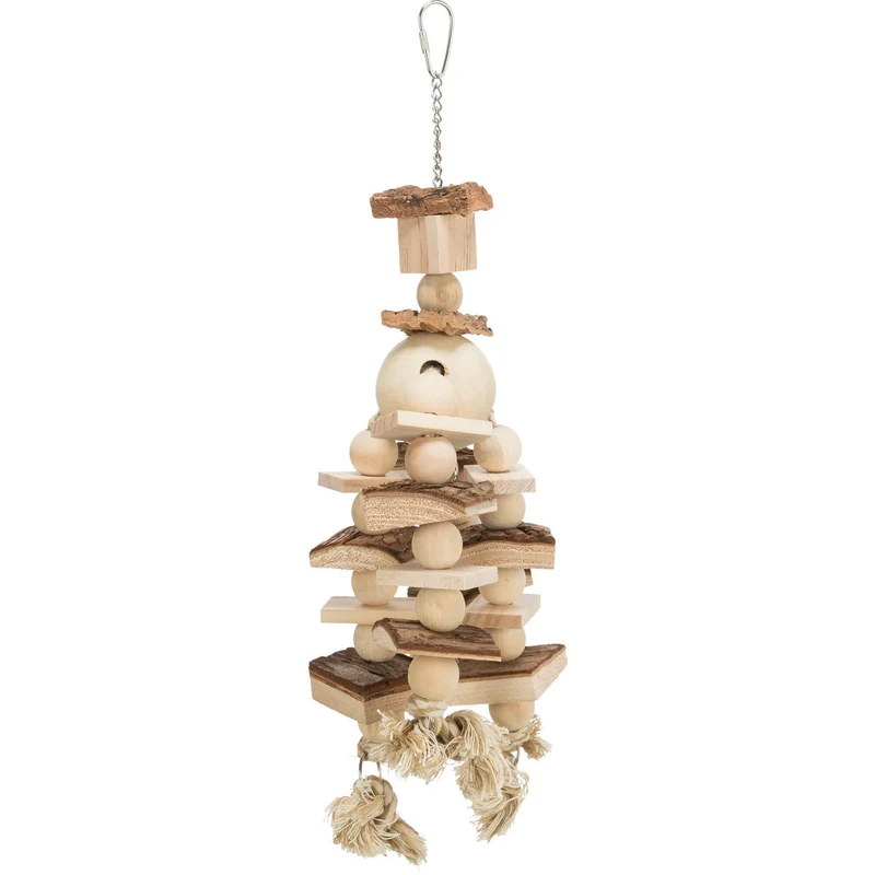 Vogelspielzeug Holz mit Tau zum Aufhängen