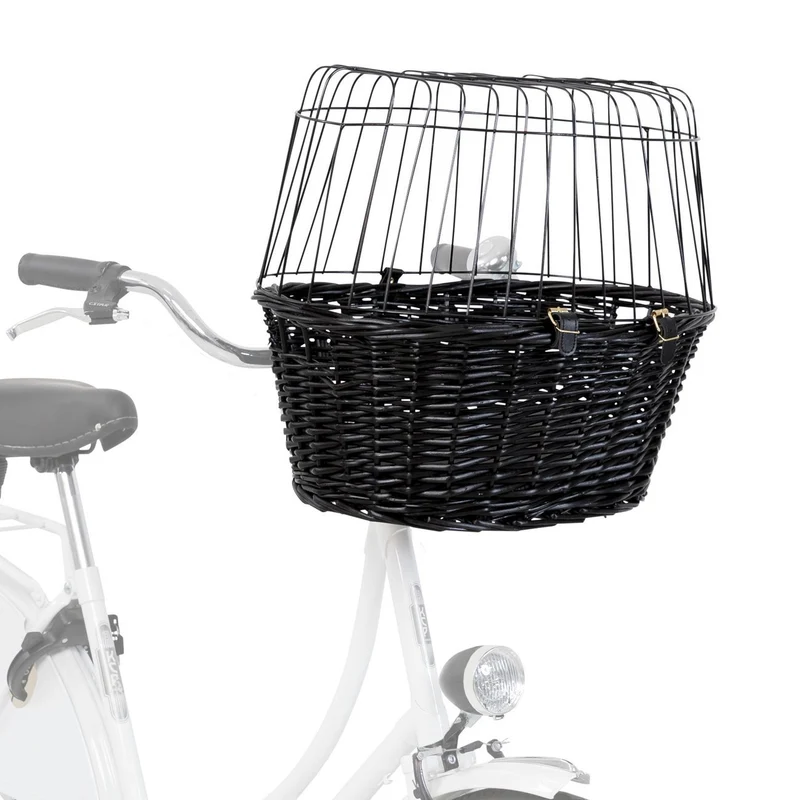 Hundefahrradkorb aus schwarzer Weide mit Gitter