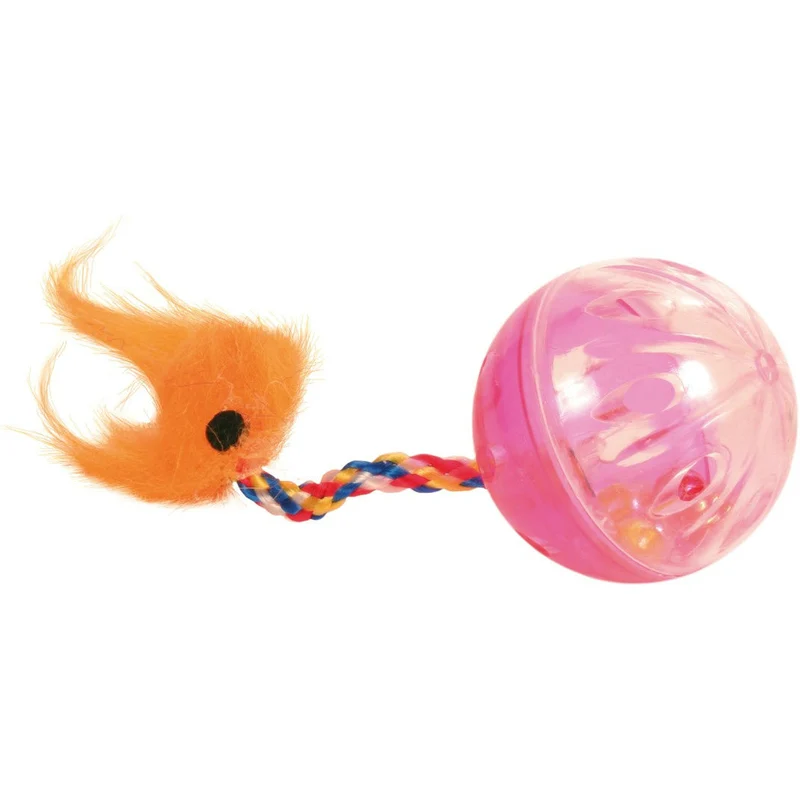 2 Rasselbälle mit Spielschwanz für Katzen