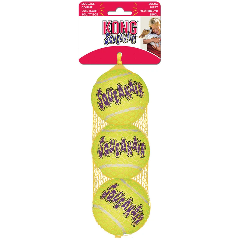 KONG AirDog Squeakair Tennisbälle mit Quietscher für Hunde – Zahnschonendes Apportierspielzeug