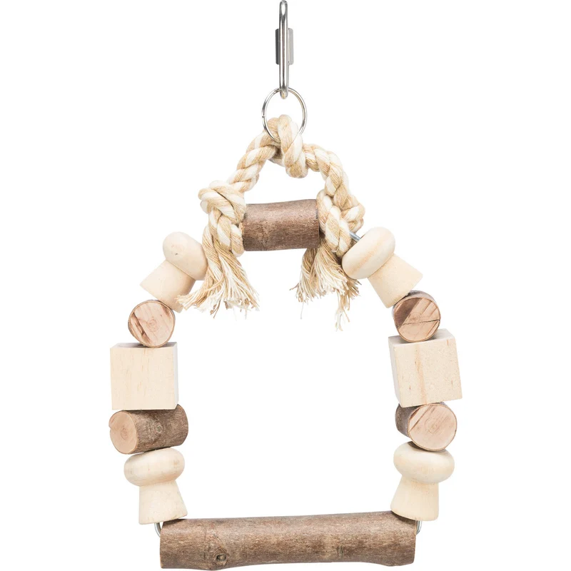 Vogelschaukel mit bunten Holzklötzchen und Tau