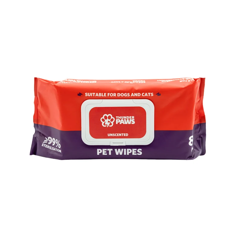 Thunder Paws Unscented Sanitary Pet Wipes Suitable for Cats and Dogs 80pcs