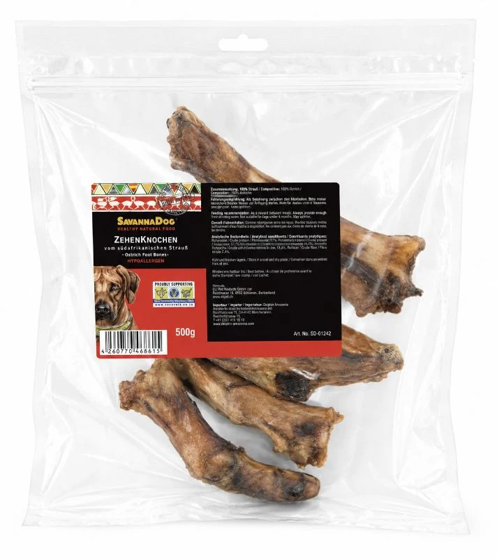 SavannaDog Zehenknochen vom südafrikanischen Strauß 500g