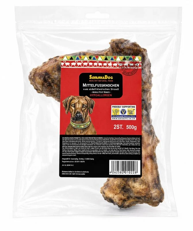 SavannaDog Mittelfußknochen vom südafrikanischen Strauß 500g