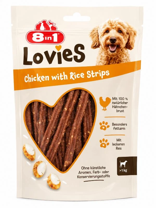 8in1 Lovies Hähnchen-Streifen mit Reis 80g