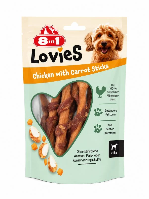 8in1 Lovies Hähnchen-Sticks mit Karotten 80g