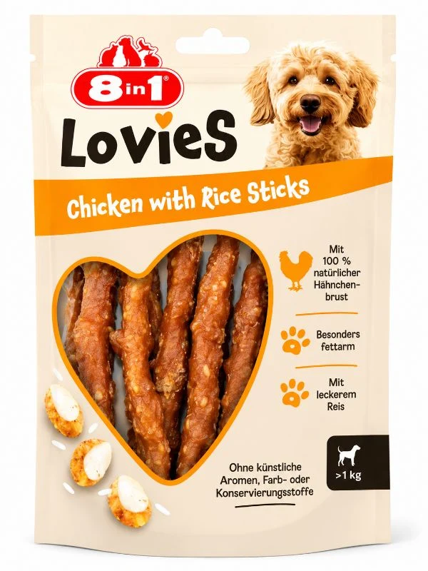 8in1 Lovies Hähnchen-Sticks mit Reis 80g