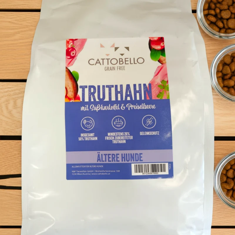Cattobello Hund Truthahn mit Süßkartoffeln und Preiselbeere Senior