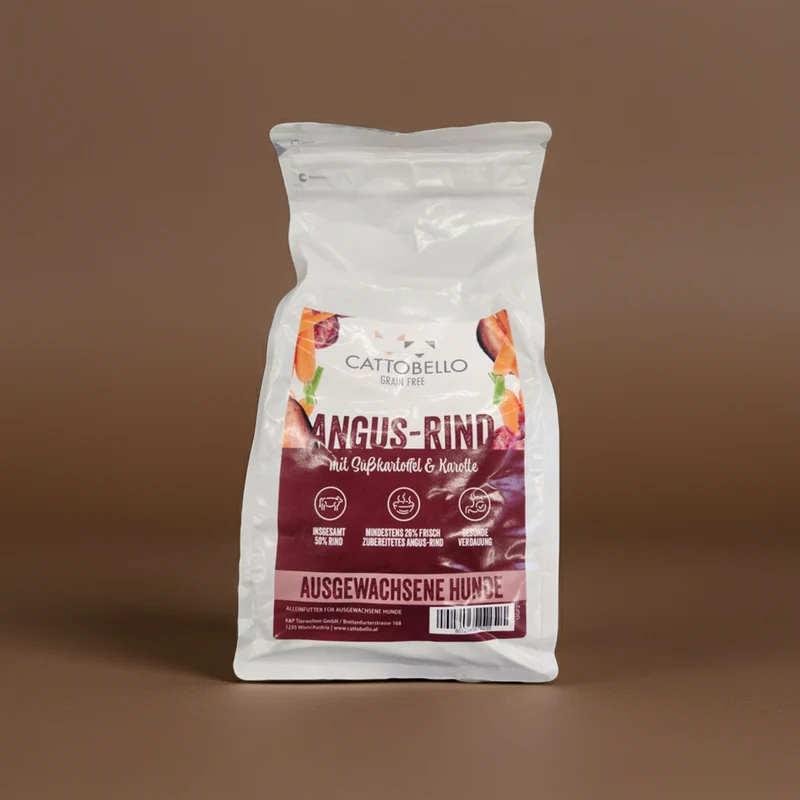 Cattobello Hund Adult Angus Rind mit Süßkartoffeln und Karotte