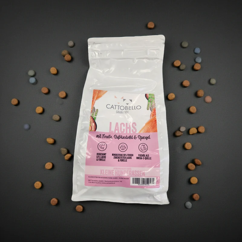 Cattobello Hund Adult Lachs mit Forelle, Süßkartoffel und Spargel Small Breed 2kg