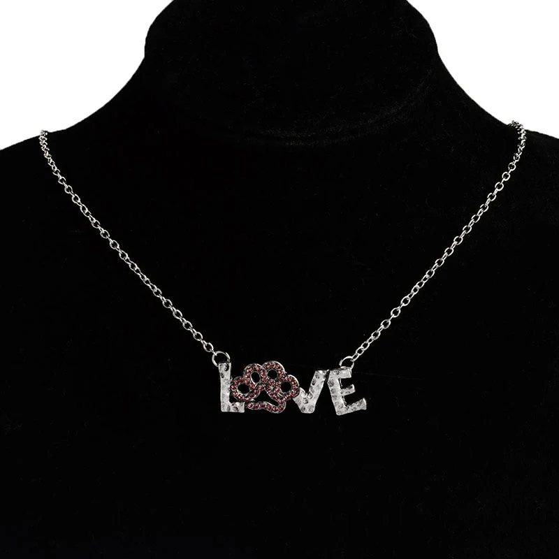 Pink Rhinestone Love Dog Print Necklace