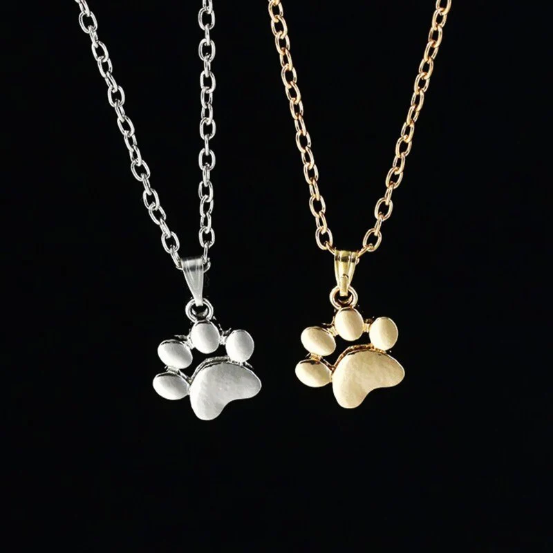 Dog Paw Footprint Gold Animal Pendant Necklaces