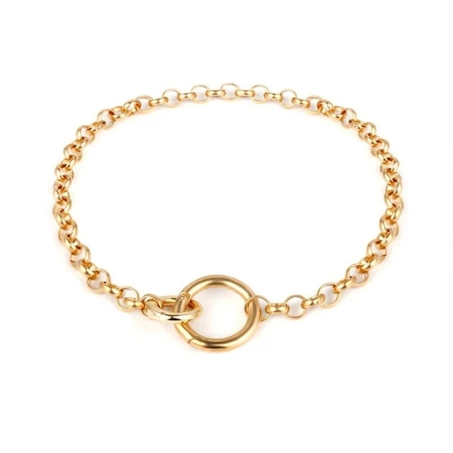 KMVEXO Vintage Punk Curb Chain Necklace for Women 2019 New Gold Silver Big Round Pendant Collar Choker Sweater Chain Necklaces