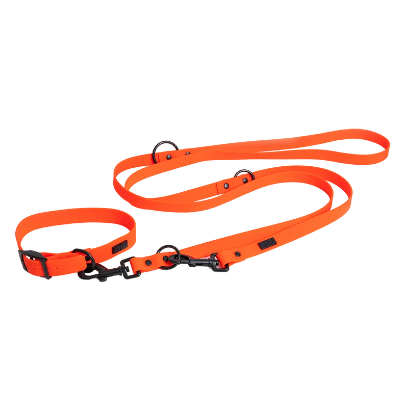 Kombi-Set SoftVinyl Halsband und Führleine Neonorange