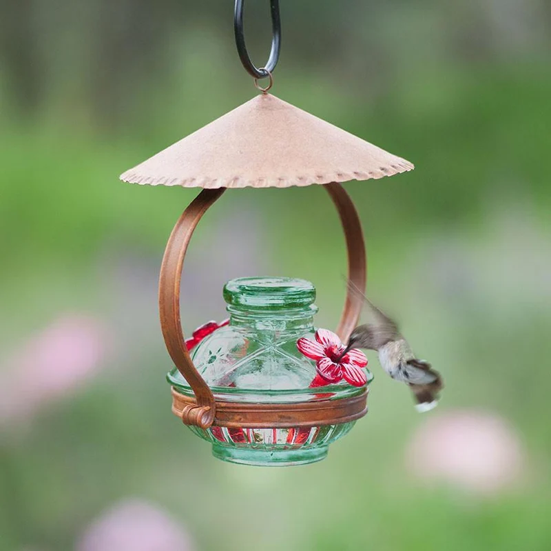 Pot de Creme Shelter Green Glass Hummingbird Feeder