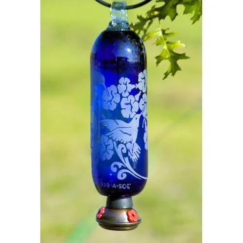 Filigree Glass Hummingbird Feeder - Blue