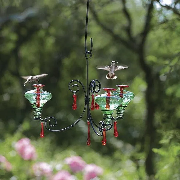 Mini-Blossom Blown Glass Chandelier 3 Hummingbird Feeder