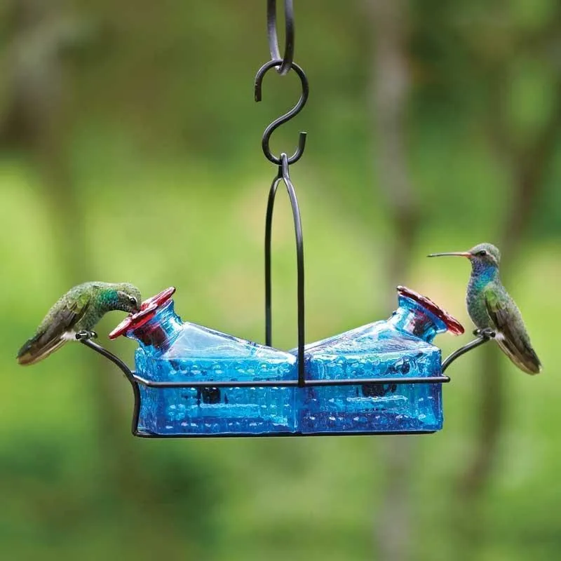 Basketweave 2 Perch Hummingbird Feeder - Blue