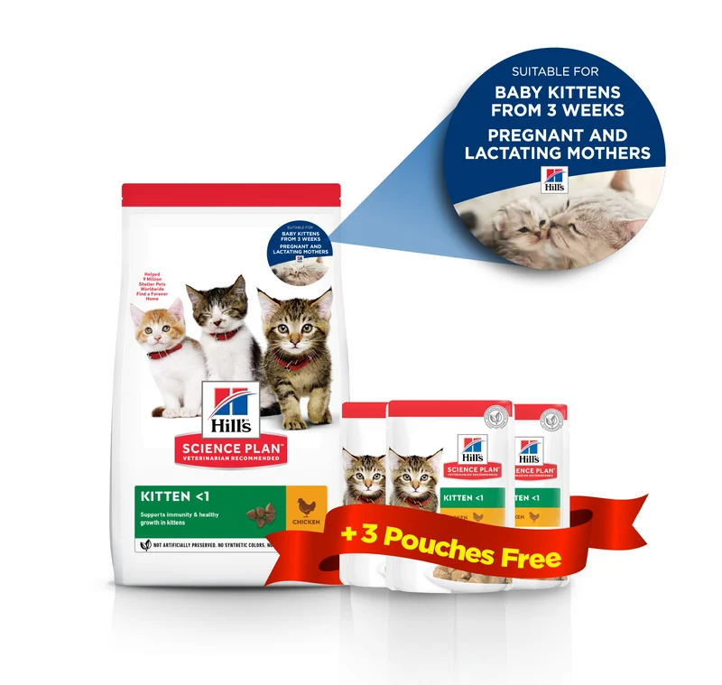 Expiry Date 30-Nov-26 Hill's Science Plan Kitten Dry Food W/Chicken + 3pcs Kitten Wet Food Pouches B