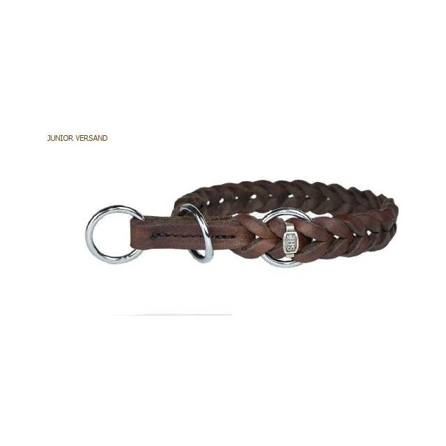JHS Geflochtenes Dressurhalsband mit Stopp – Aus Fettleder, Braun 20mm