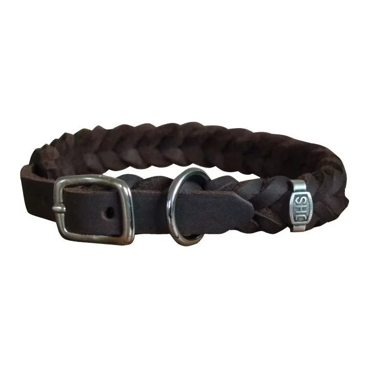 JHS Geflochtenes Hundehalsband in Braun – 20 mm
