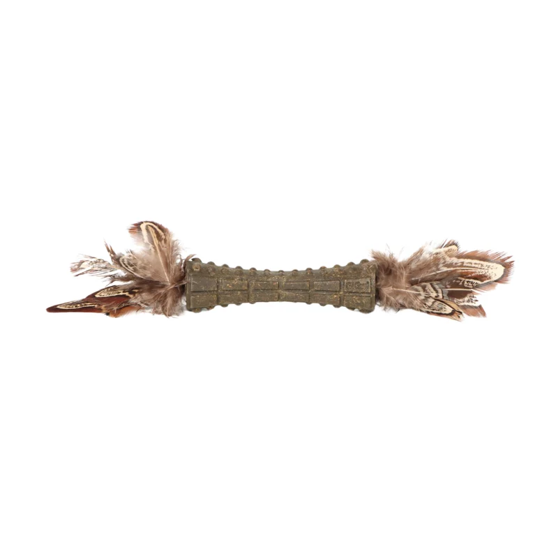 GiGwi Catnip Johnny Stick with Double-Sided Natural Feather Cat Toy Brown