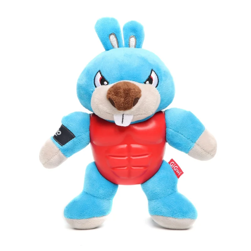 GiGwi I'm Hero Armor Rabbit Plush & TPR Squeaker Dog Toy Blue Medium