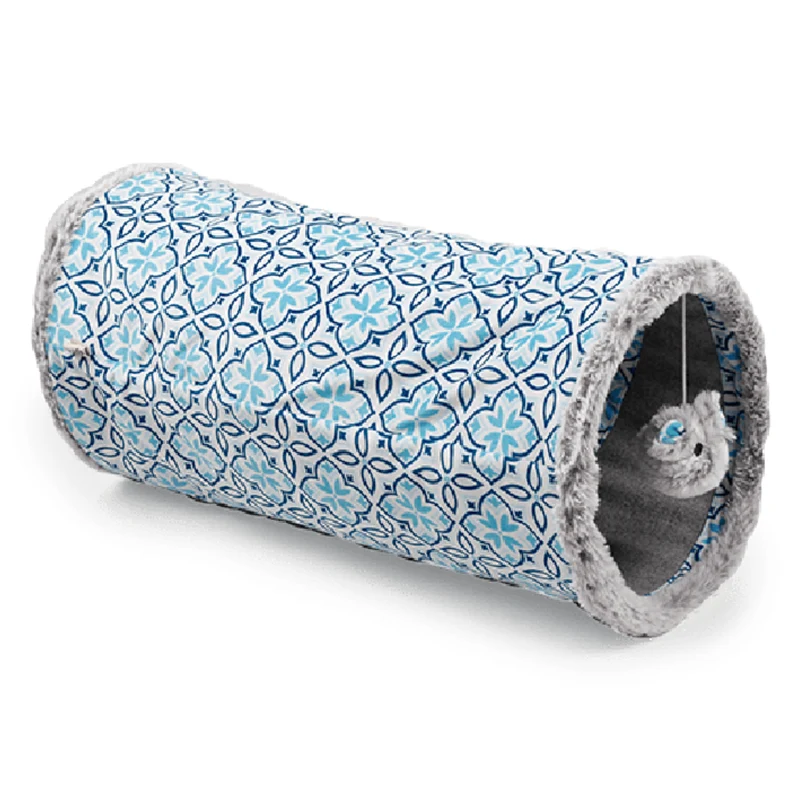 All For Paws Vintage Cat Tunnel for Cats Blue 47x24x24cm