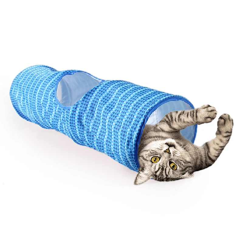 All For Paws Modern Cat Play Tunnel for Cats Blue 70cm
