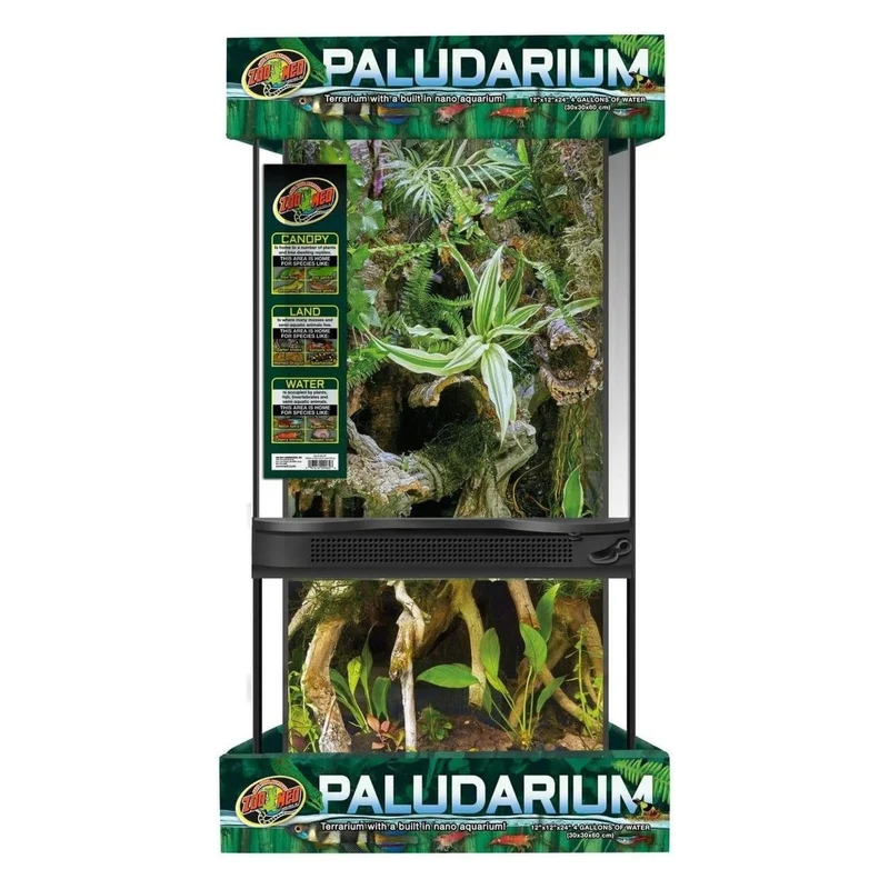 Zoo Med Paludarium NT-2P Glass Terrarium with Built-In Nano Aquarium for Reptiles & Amphibians 30x30x60cm