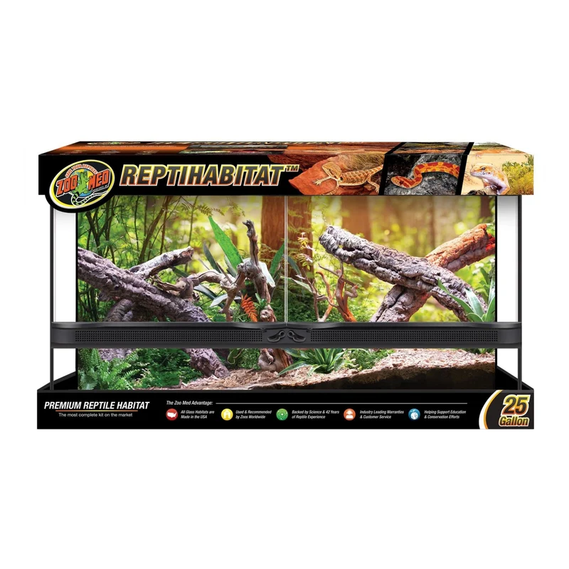 Zoo Med Naturalistic Terrarium Double Door NT-25DW Glass Terrarium for Reptiles 25 Gallon 30x12x16in